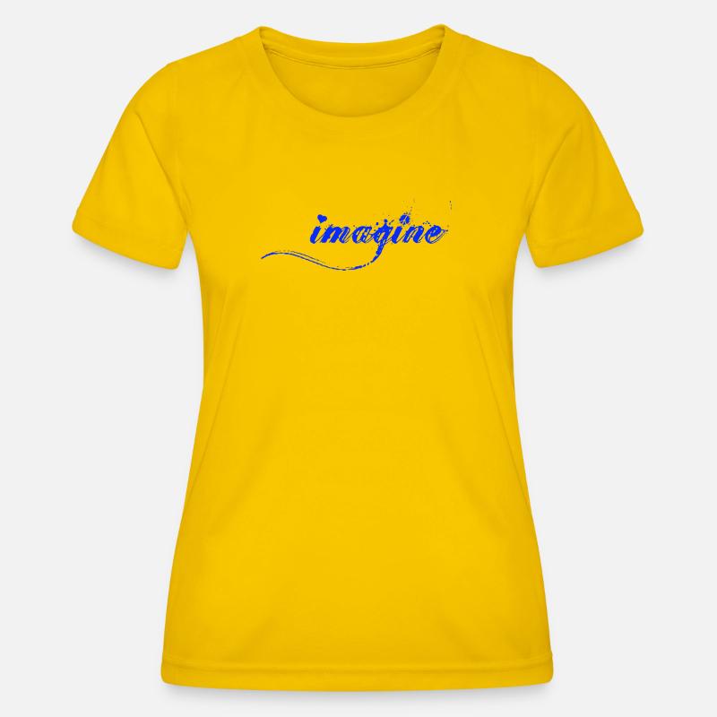Imagine Blaue Farbklecks Script - Frauen Funktions-T-Shirt - Eigelb