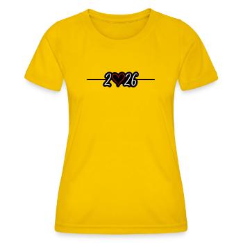 2026 Herz - Frauen Funktions-T-Shirt - Eigelb - Vorne - AI Model Female 172 dark (172cm)