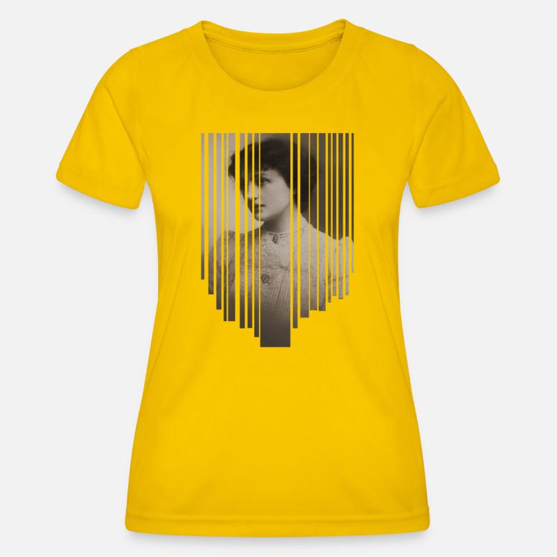 Vintage Portrait with Barcode Stripe - Women's Functional T-Shirt - egg yellow