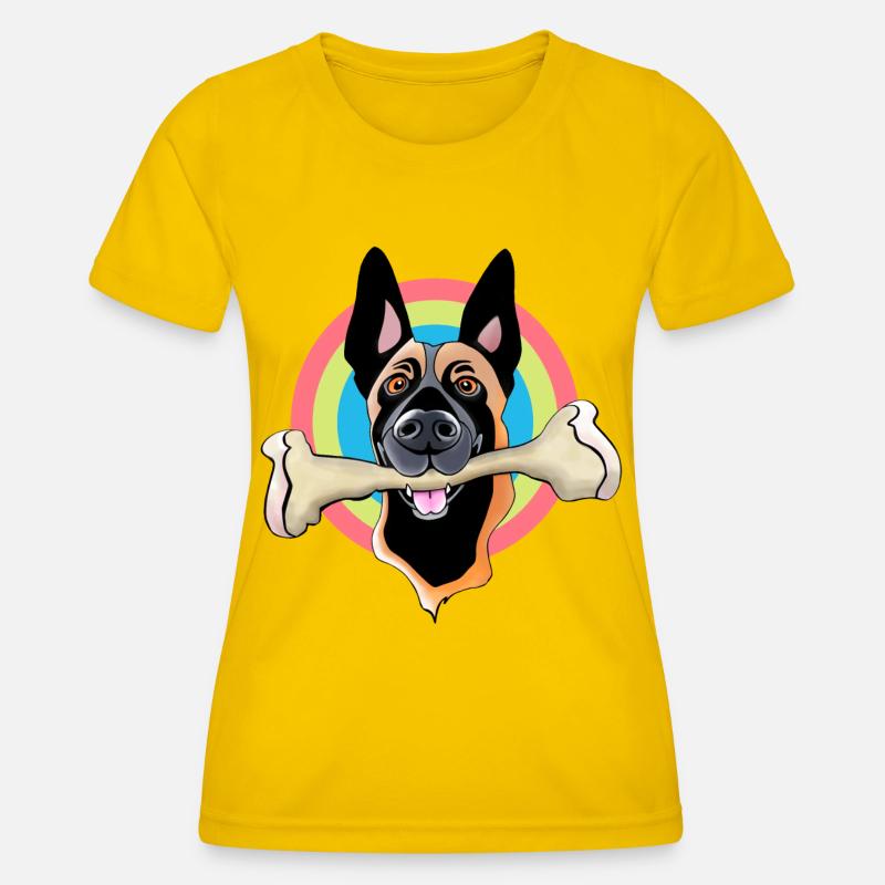 Malinois with bone - Women's Functional T-Shirt - egg yellow