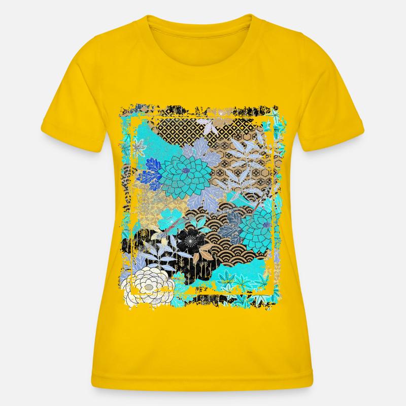 Japanese Floral Pattern Chrysanthemum Cherry - Women's Functional T-Shirt - egg yellow