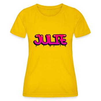 Graffiti-Name Julie - Frauen Funktions-T-Shirt - Eigelb - Vorne - AI Model Female 172 dark (172cm)