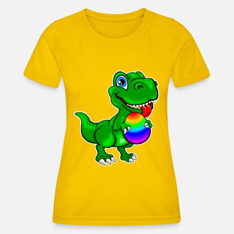 Dino with Easter egg - Women's Functional T-Shirt - egg yellow