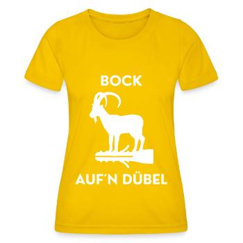 Bock auf ´n Dübel / Kiffen Cannabis Weed 420 Bong - Frauen Funktions-T-Shirt - Eigelb - Vorne - AI Model Female 172 dark (172cm)