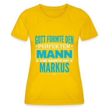Markus Name Design - Frauen Funktions-T-Shirt - Eigelb - Vorne - AI Model Female 172 dark (172cm)