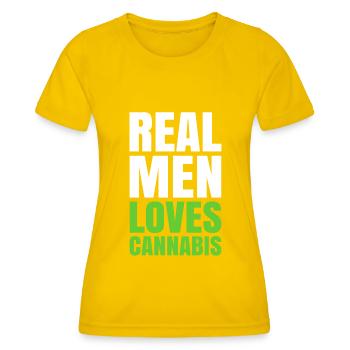 Les hommes aiment le cannabis - T-shirt sport Femme - jaune d'œuf - Devant - AI Model Female 172 dark (172cm)
