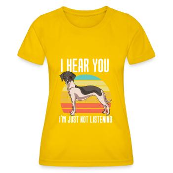 Whippet - Frauen Funktions-T-Shirt - Eigelb - Vorne - AI Model Female 172 dark (172cm)