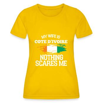 Épouse Côte d’Ivoire - T-shirt sport Femme - jaune d'œuf - Devant - AI Model Female 172 dark (172cm)