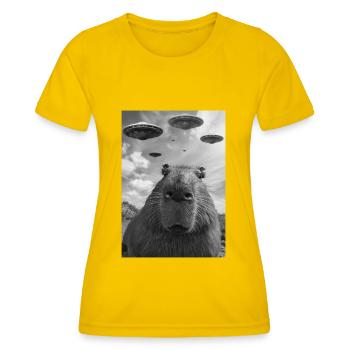 Ufo Selfie Capybara - Women's Functional T-Shirt - egg yellow - Front - AI Model Female 172 dark (172cm)