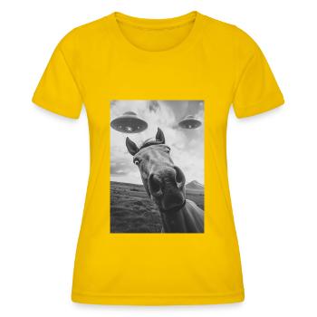 UFO Selfie Horse - Women's Functional T-Shirt - egg yellow - Front - AI Model Female 172 dark (172cm)