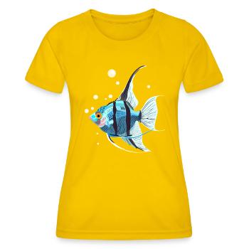 Blaue Skalarfische - Frauen Funktions-T-Shirt - Eigelb - Vorne - AI Model Female 172 dark (172cm)
