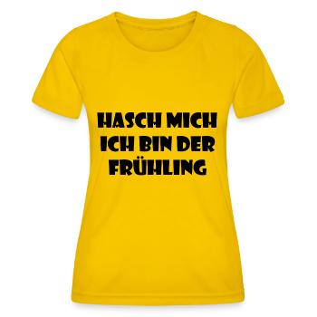 Hash me, I'm spring! -black - Women's Functional T-Shirt - egg yellow - Front - AI Model Female 172 dark (172cm)