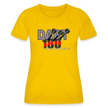 Dart Triple 180 ma passion, joueur de fléchettes + Dartfans - T-shirt sport Femme - jaune d'œuf - Devant - AI Model Female 172 dark (172cm)