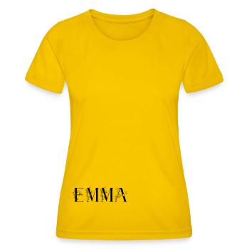 Nom - Emma - T-shirt sport Femme - jaune d'œuf - Devant - AI Model Female 172 dark (172cm)
