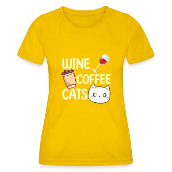 Wein Kaffee Katzen Trinken Liebhaber Trinker - Frauen Funktions-T-Shirt - Eigelb - Vorne - AI Model Female 172 dark (172cm)