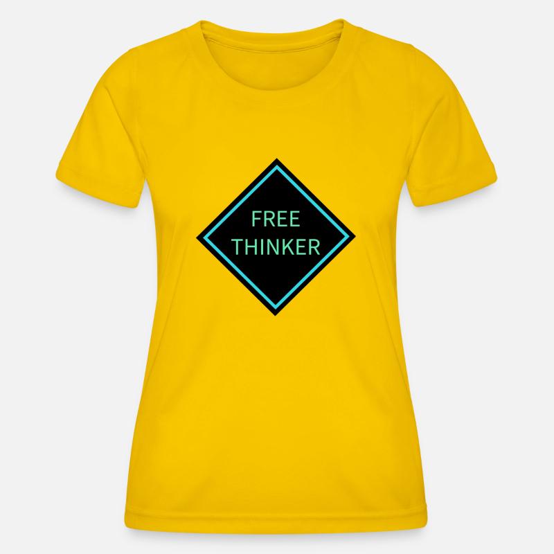Free Thinker Warning Sign - Women's Functional T-Shirt - egg yellow