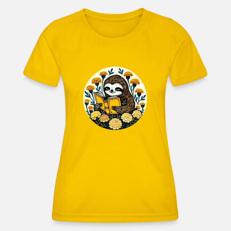 Reading Sloth - Women's Functional T-Shirt - egg yellow