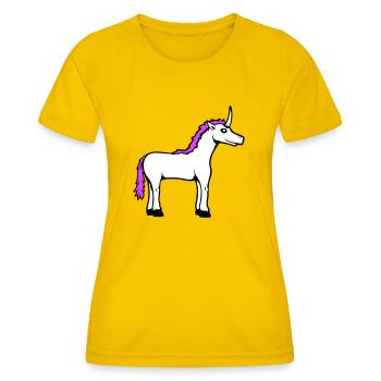 Einhorn Pink Süß Hübsch Freundlich Cartoon Pferd - Frauen Funktions-T-Shirt - Eigelb - Vorne - AI Model Female 172 dark (172cm)