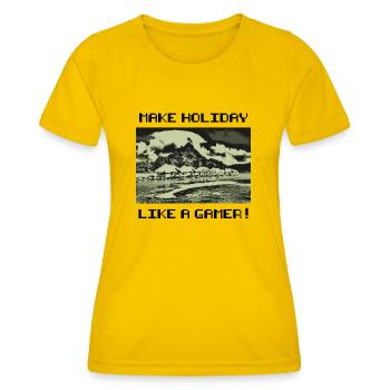 FAITES DES VACANCES COMME UN JEU (affiche) - T-shirt sport Femme - jaune d'œuf - Devant - AI Model Female 172 dark (172cm)