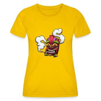 High Tiki Mask Smoking A Joint - Women's Functional T-Shirt - egg yellow - Front - AI Model Female 172 dark (172cm)