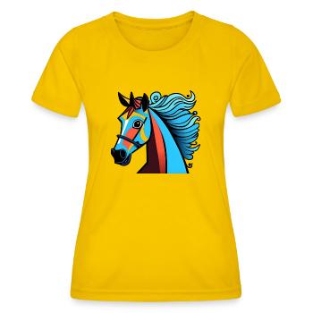 Buntes Pferdeportrait - Frauen Funktions-T-Shirt - Eigelb - Vorne - AI Model Female 172 dark (172cm)
