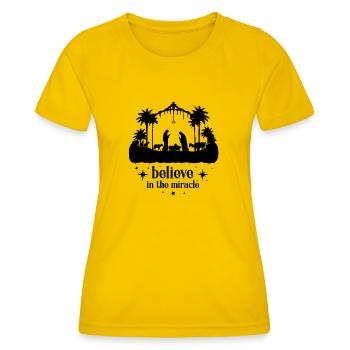 Croire au miracle - T-shirt sport Femme - jaune d'œuf - Devant - AI Model Female 172 dark (172cm)