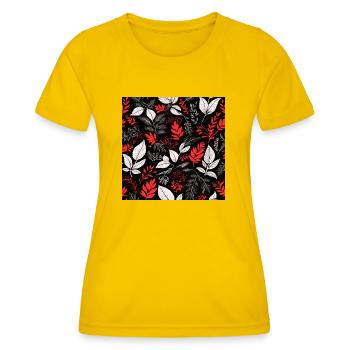 rotes Laubmuster - Frauen Funktions-T-Shirt - Eigelb - Vorne - AI Model Female 172 dark (172cm)