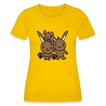 3 Lapins Famille Enfants Parents Trois Frères et sœurs Mignon - T-shirt sport Femme - jaune d'œuf - Devant - AI Model Female 172 dark (172cm)