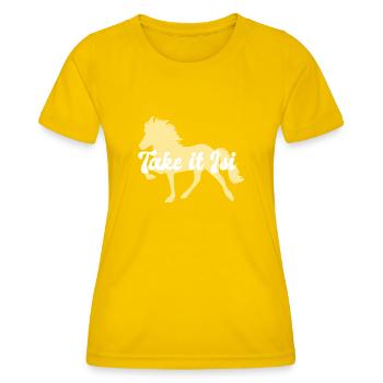 Reiten Take it easy Reiter Islandpferd - Frauen Funktions-T-Shirt - Eigelb - Vorne - AI Model Female 172 dark (172cm)