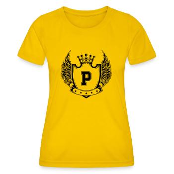 Wappen P - Frauen Funktions-T-Shirt - Eigelb - Vorne - AI Model Female 172 dark (172cm)