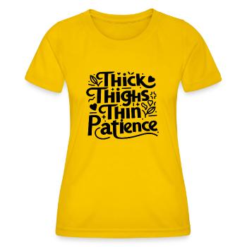 Cuisses épaisses Patience mince - T-shirt sport Femme - jaune d'œuf - Devant - AI Model Female 172 dark (172cm)
