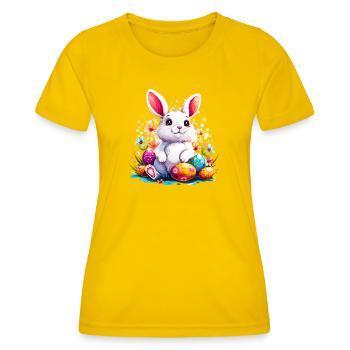 Lapin de Pâques avec des oeufs peints - T-shirt sport Femme - jaune d'œuf - Devant - AI Model Female 172 dark (172cm)