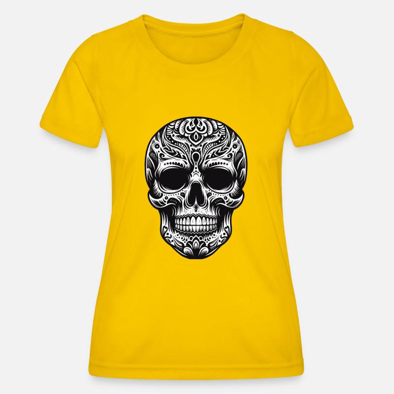 Black White Skull Pattern - Women's Functional T-Shirt - egg yellow