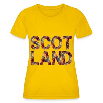 Schottland Tartan Schriftzug Dudelsack Highlands - Frauen Funktions-T-Shirt - Eigelb - Vorne - AI Model Female 172 dark (172cm)