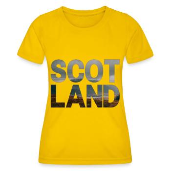 Schottland Tartan Schriftzug Dudelsack Highlands - Frauen Funktions-T-Shirt - Eigelb - Vorne - AI Model Female 172 dark (172cm)
