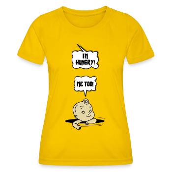 I m Hungry - Me Too | Ankündigung des Babys - Frauen Funktions-T-Shirt - Eigelb - Vorne - AI Model Female 172 dark (172cm)