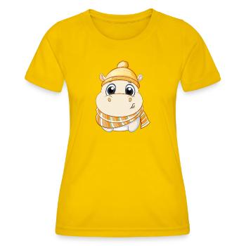 Cute hippo with scarf and bobble hat. - Women's Functional T-Shirt - egg yellow - Front - AI Model Female 172 dark (172cm)