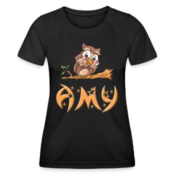 Eule Amy - Frauen Funktions-T-Shirt - Schwarz - Vorne - AI Model Female 172 light (172cm)