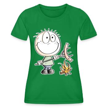Lustiges Wurst Grillen Strichmännchen - Frauen Funktions-T-Shirt - Kelly Green - Vorne - AI Model Female 172 dark (172cm)