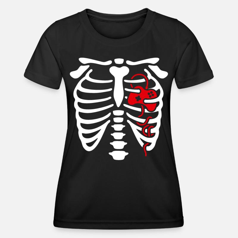 Halloween rib cage gamer heart game controller - Women's Functional T-Shirt - black