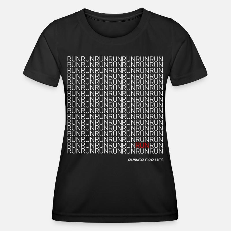 Run Run Run pattern with red accent - Women's Functional T-Shirt - black