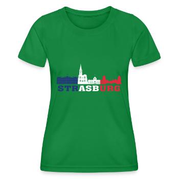 Strasburg City Skyline France Landmark Map - Women's Functional T-Shirt - kelly green - Front - AI Model Female 172 dark (172cm)