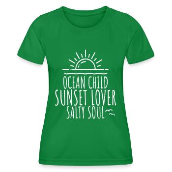 Ocean Child Sunset Lover Salty Soul Meer Liebe - Frauen Funktions-T-Shirt - Kelly Green - Vorne - AI Model Female 172 dark (172cm)
