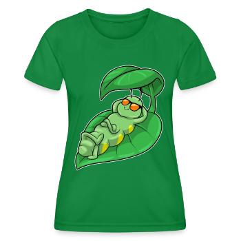 Raupe mit Blatt als Sonnenschirm - Frauen Funktions-T-Shirt - Kelly Green - Vorne - AI Model Female 172 dark (172cm)