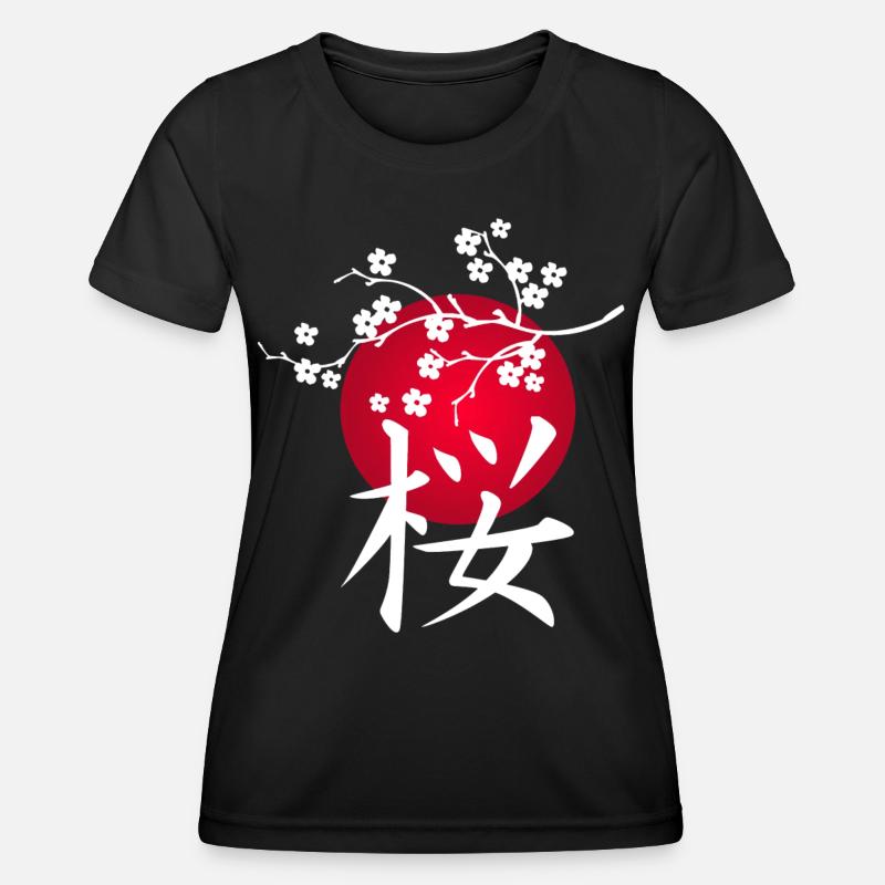 White Japanese cherry and red sun - Women's Functional T-Shirt - black