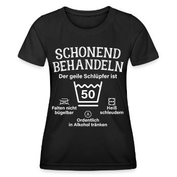 Schonend Behandeln Geiler Schlüpfer 50. Geburtstag - Frauen Funktions-T-Shirt - Schwarz - Vorne - AI Model Female 172 light (172cm)