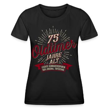 75. Geburtstag Oldtimer - Frauen Funktions-T-Shirt - Schwarz - Vorne - AI Model Female 172 light (172cm)