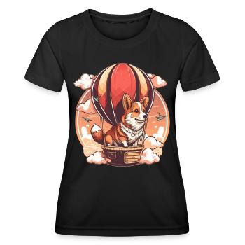 Chien en montgolfière dans les nuages roses - T-shirt sport Femme - noir - Devant - AI Model Female 172 light (172cm)
