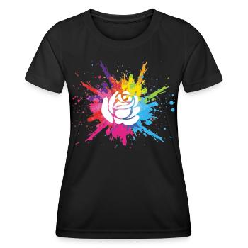 White flower and multicolored explosion - Women's Functional T-Shirt - black - Front - AI Model Female 172 light (172cm)