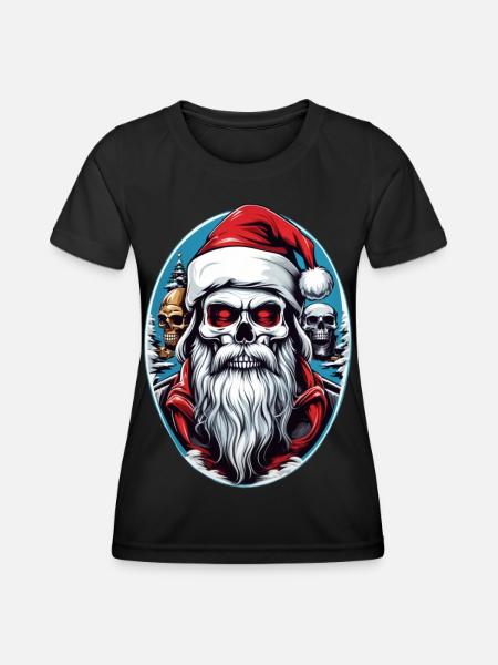 Weihnachtsmann Skull - Frauen Funktions-T-Shirt - Schwarz